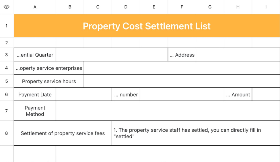 Property Cost Settlement List
